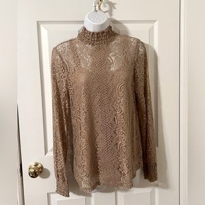Champagne Gold - Lace Long Sleeve - Blouse - Medium